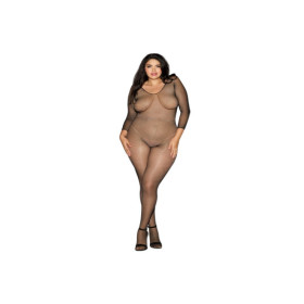 Bodystocking noir résille grande taille ouvert à l'entre-jambes 